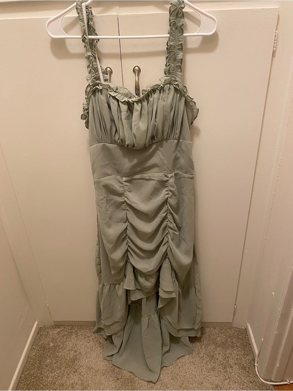 Ruffled Sage Green High-Low Occasion Dress